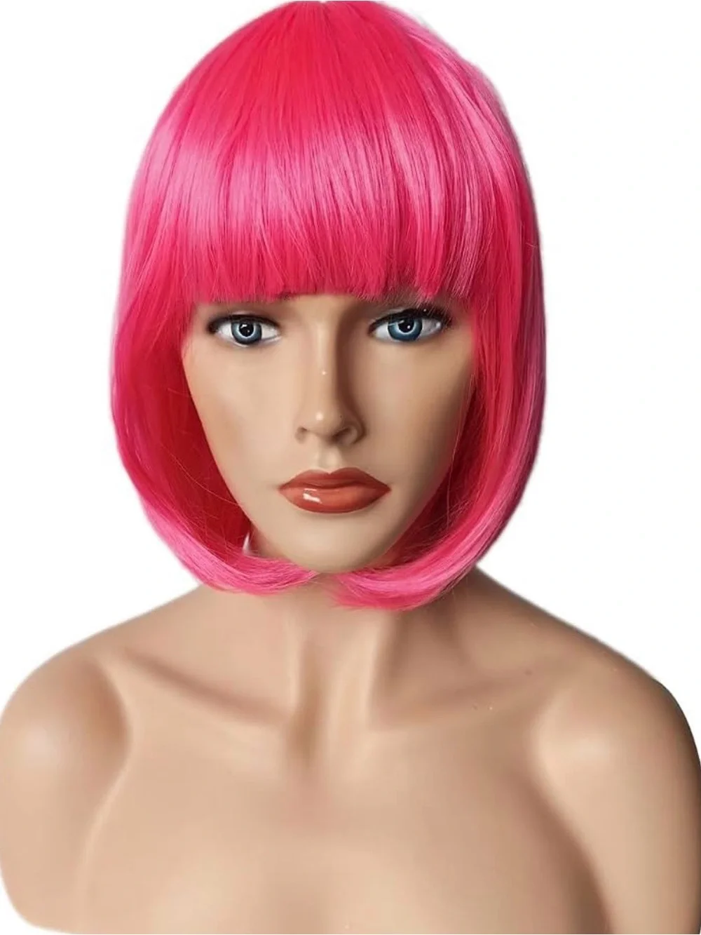 Women’s Short Straight Hot Pink Bob w/ Bangs Synthetic NWOT